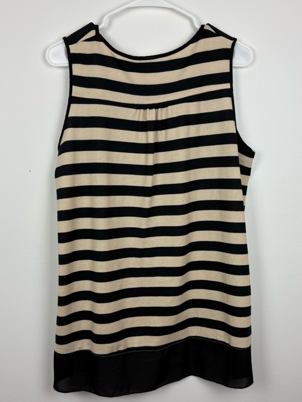 Liz Lange Black & Tan Striped Scoop Neck Tank w/ black mesh trim size PL - Picture 8 of 10